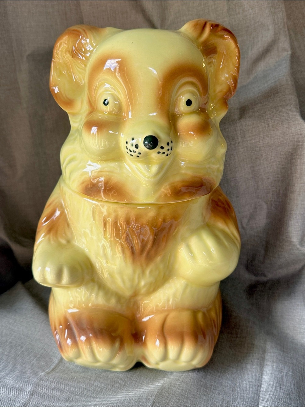 Vintage Kitsch Terrace Honey Bear Cookie Jar Yellow Kitsch MCM 1950s “creepy”
